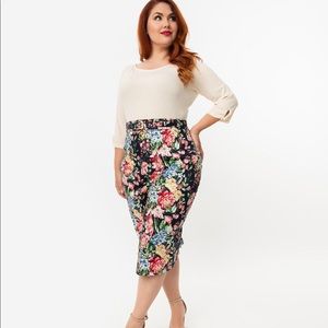 Floral High Waist Marcia Wiggle Skirt